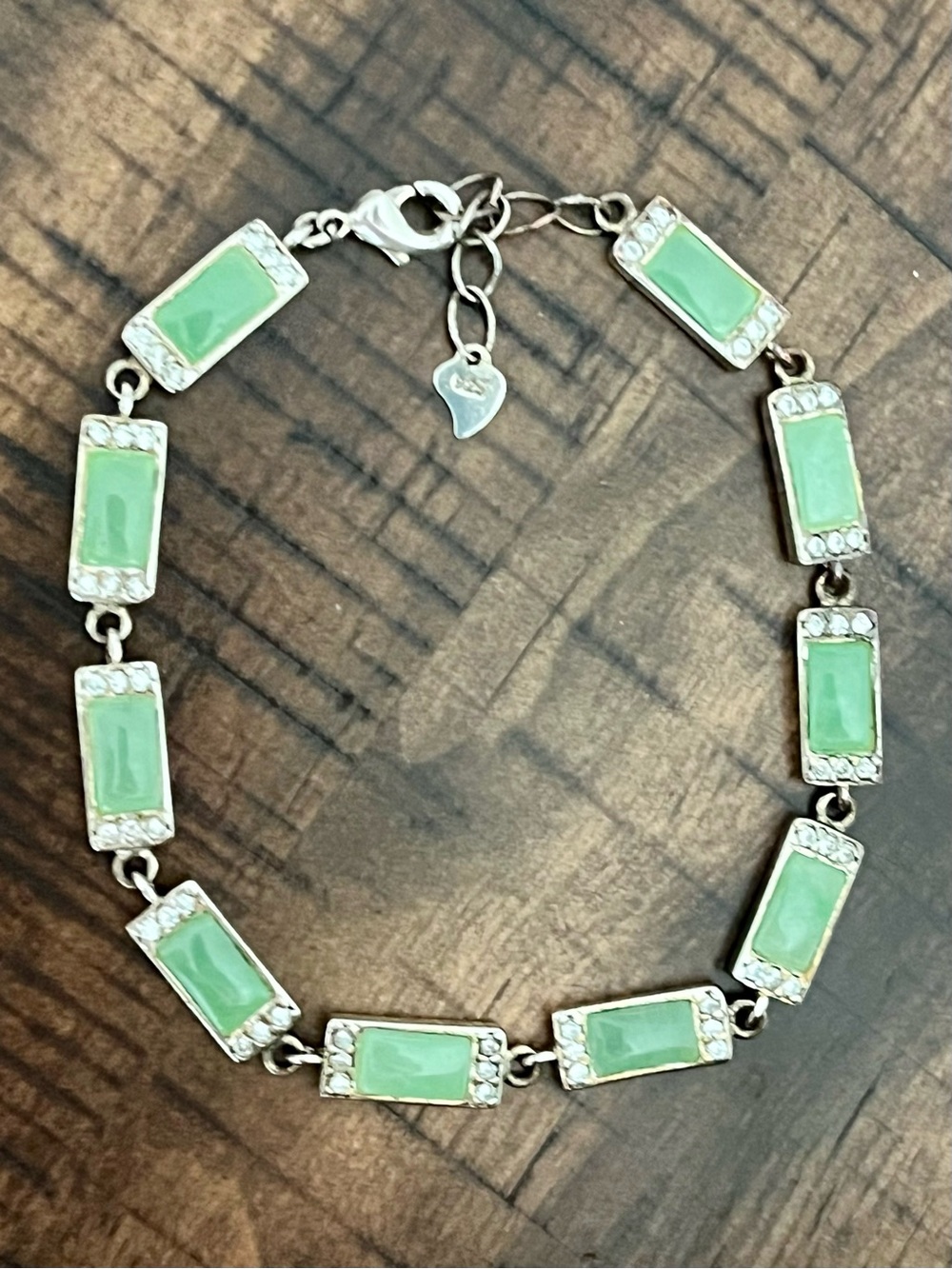 Vintage 925 Sterling Silver Green Chalcedony Bracelet 6.5–7.75” Apple Green